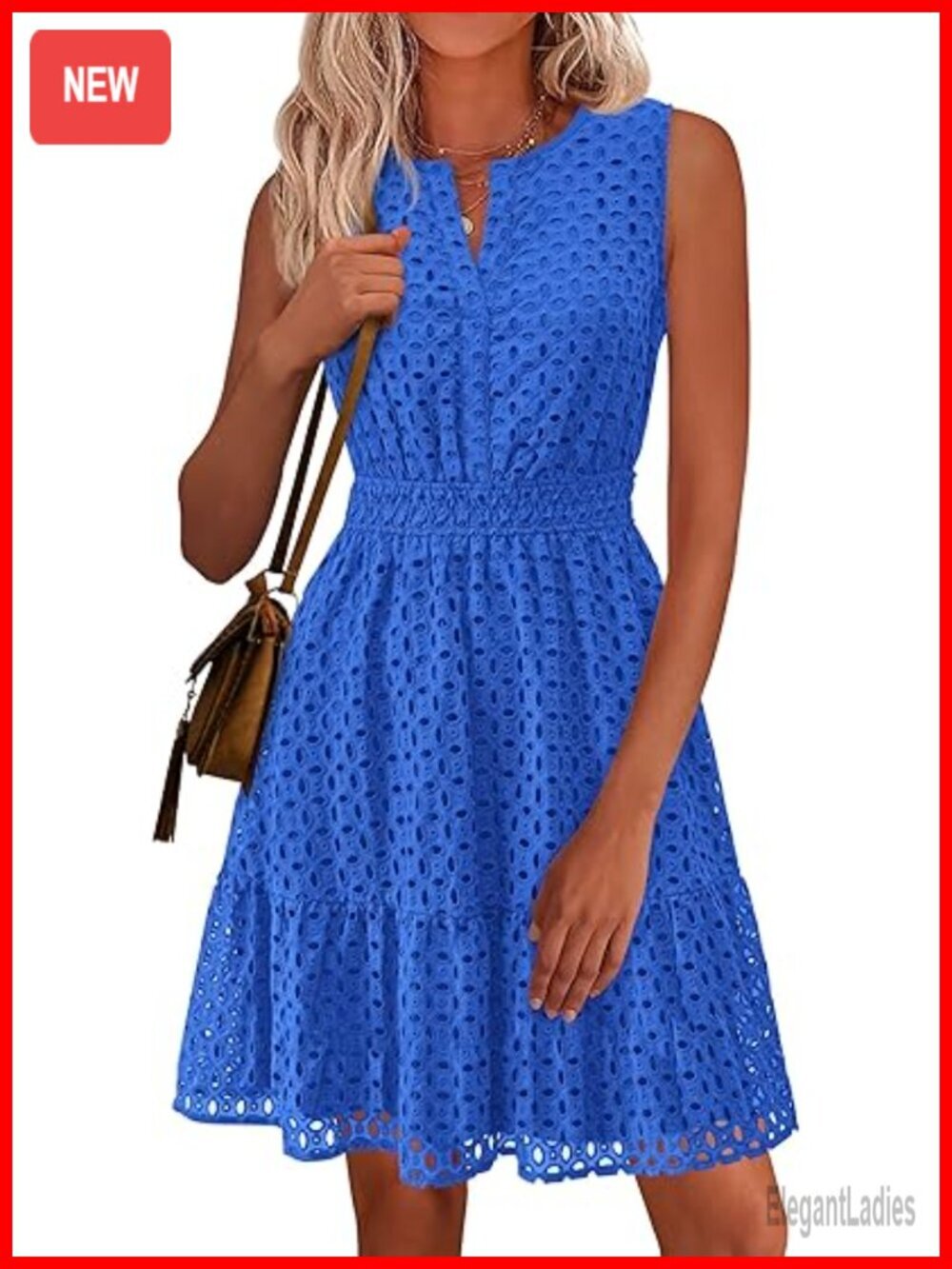 Sleeveless V Neck Eyelet Hollow Out Swing A Line Beach Vacation Sun Dress